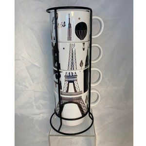 Signature Housewares Paris Eifel Tower 5pc Ceramic Coffee Mugs Black Gold